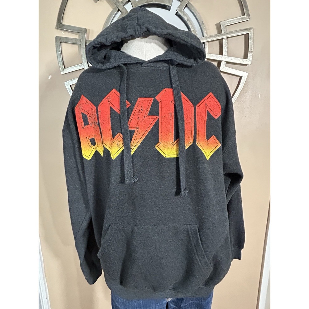 AC DC Hooded Pullover Sweatshirt Hoodie XL Grey Big Logo - Picture 3 of 12